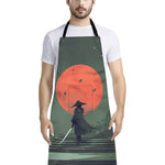Red Moon Samurai Print Bib Apron With Pocket