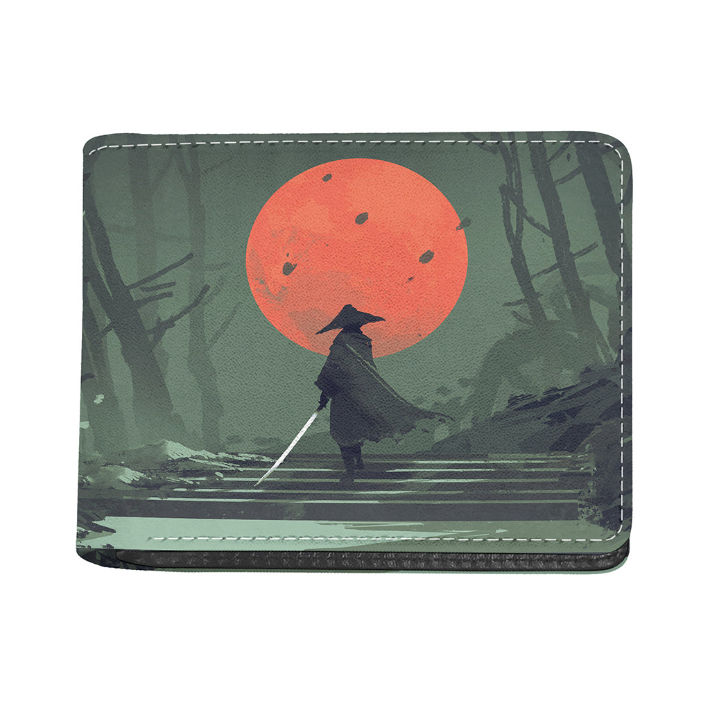 Red Moon Samurai Print Bifold Wallet