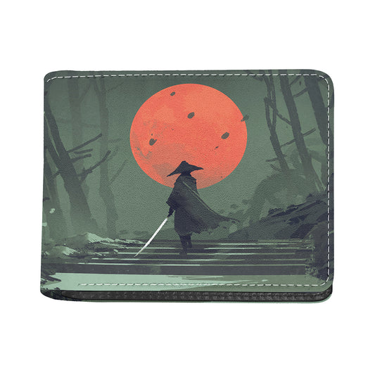 Red Moon Samurai Print Bifold Wallet