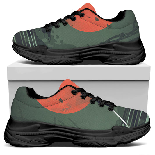Red Moon Samurai Print Black Chunky Shoes