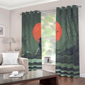 Red Moon Samurai Print Dimout Grommet Curtains