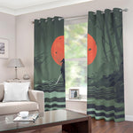 Red Moon Samurai Print Blackout Grommet Curtains