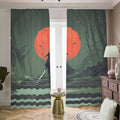 Red Moon Samurai Print Dimout Pencil Pleat Curtains