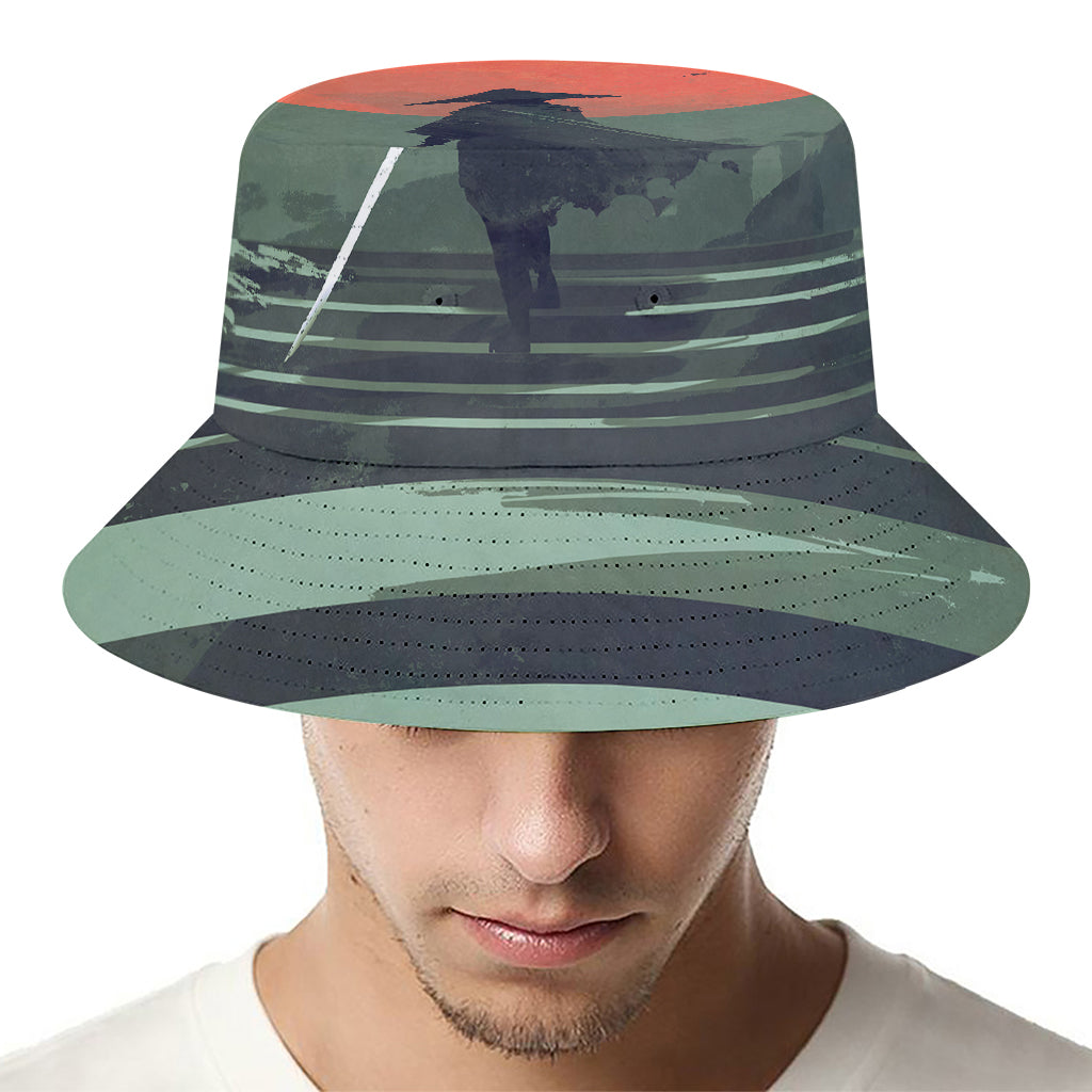 Red Moon Samurai Print Bucket Hat