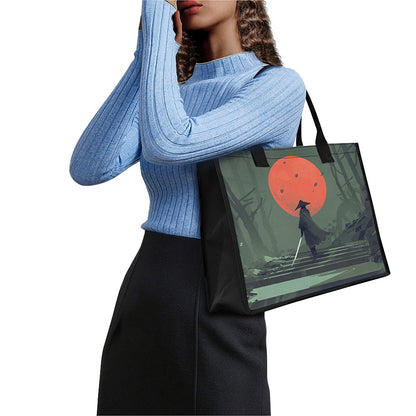 Red Moon Samurai Print Canvas Tote Bag
