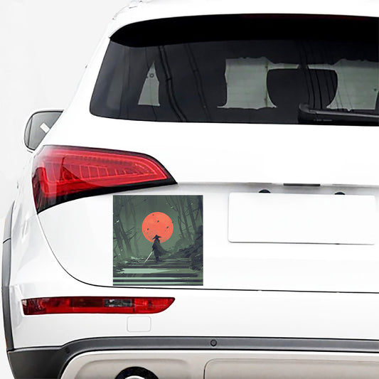 Red Moon Samurai Print Car Sticker