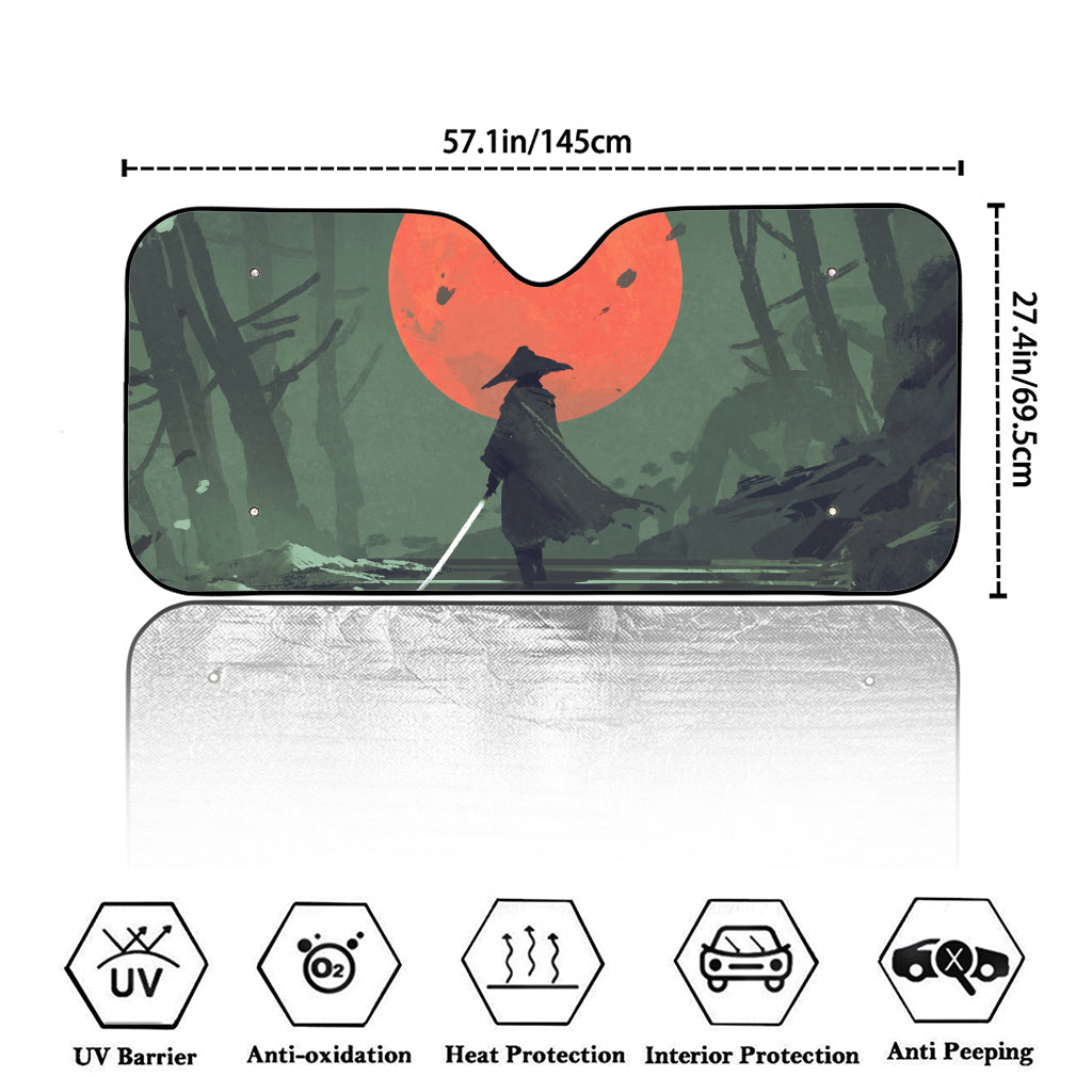 Red Moon Samurai Print Car Windshield Sun Shade
