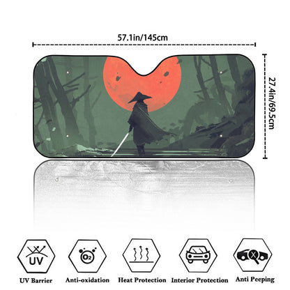 Red Moon Samurai Print Car Windshield Sun Shade