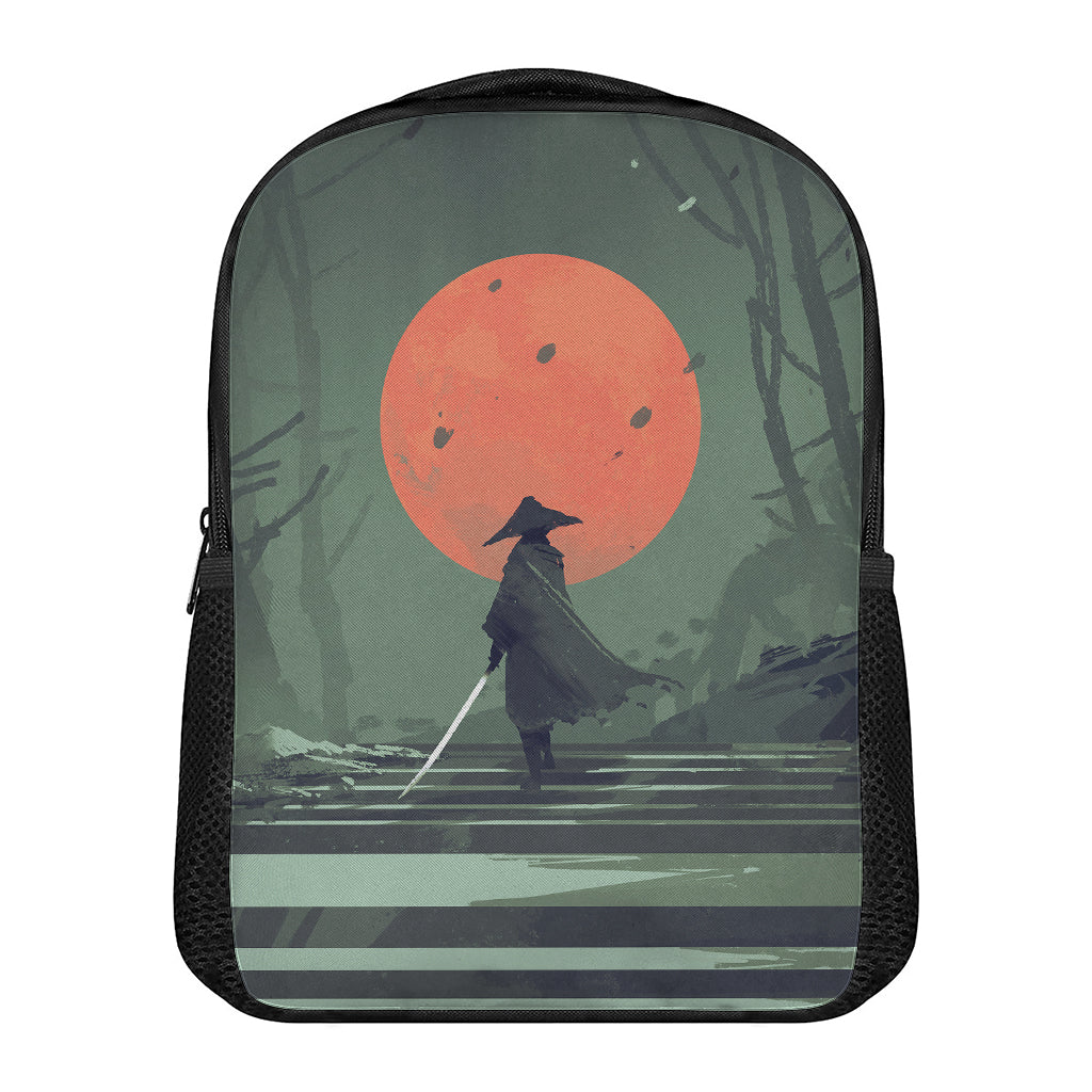 Red Moon Samurai Print Casual Backpack