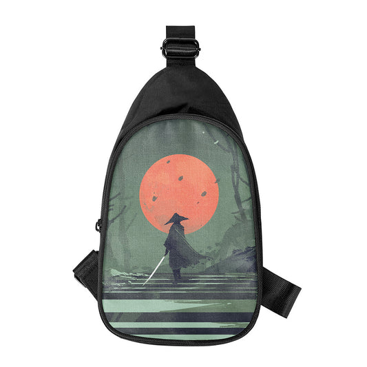 Red Moon Samurai Print Chest Bag