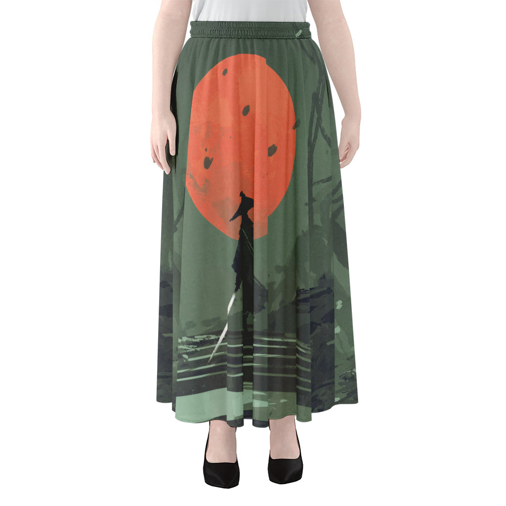 Red Moon Samurai Print Chiffon Maxi Skirt