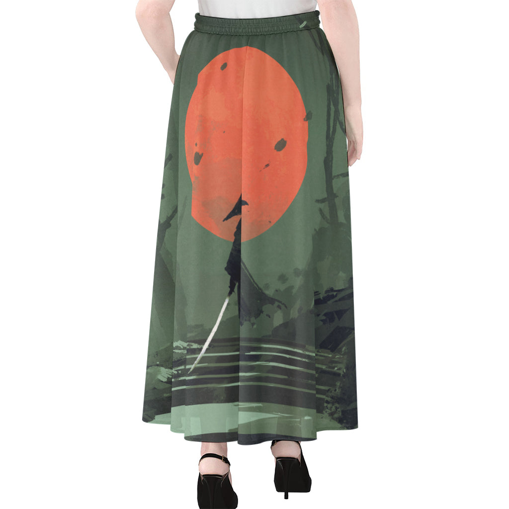 Red Moon Samurai Print Chiffon Maxi Skirt