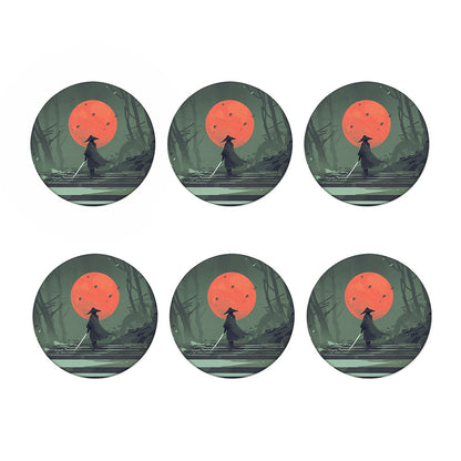 Red Moon Samurai Print Coaster Set