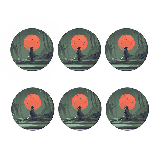 Red Moon Samurai Print Coaster Set