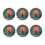 Red Moon Samurai Print Coaster Set
