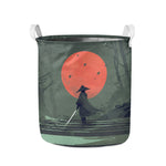 Red Moon Samurai Print Collapsible Laundry Basket