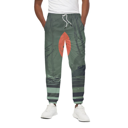 Red Moon Samurai Print Cotton Pants