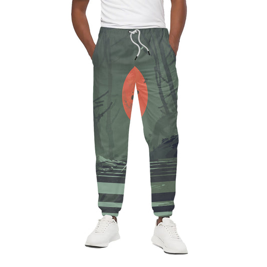 Red Moon Samurai Print Cotton Pants