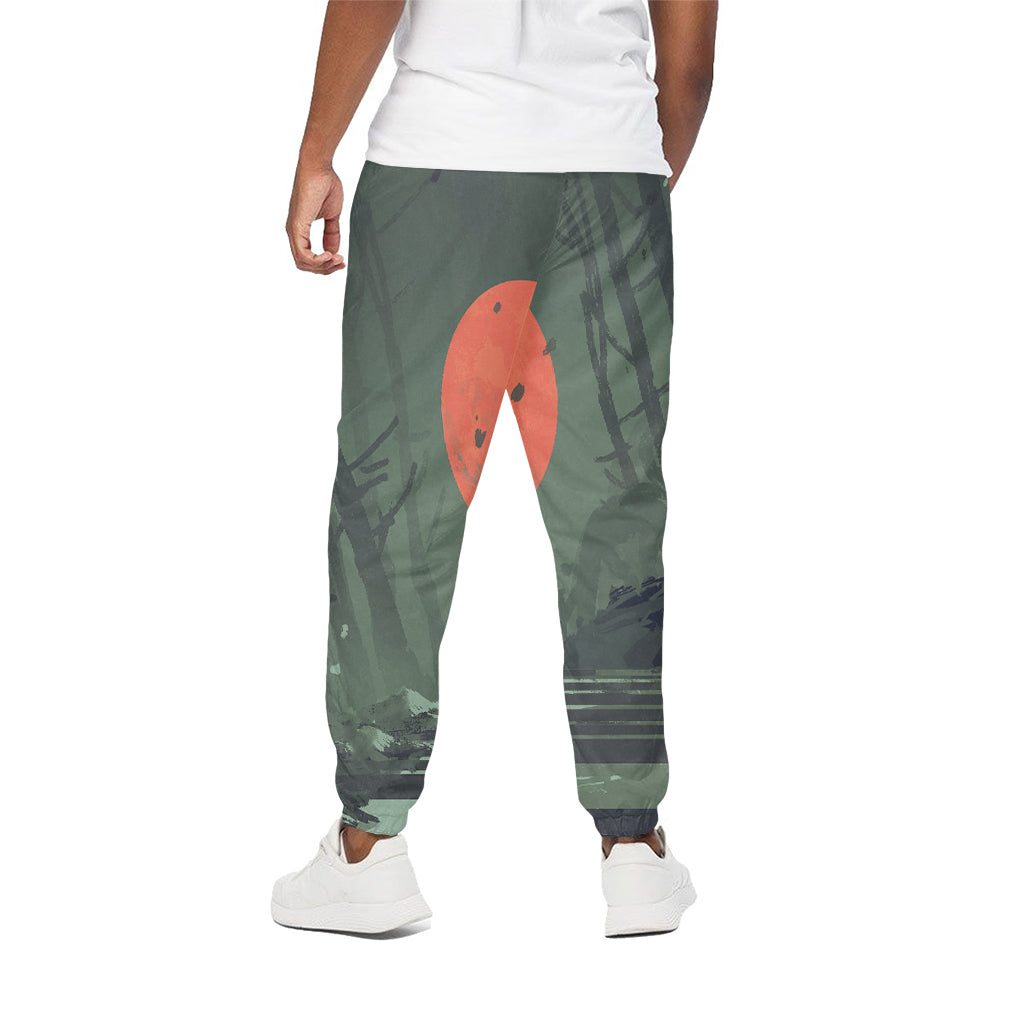 Red Moon Samurai Print Cotton Pants