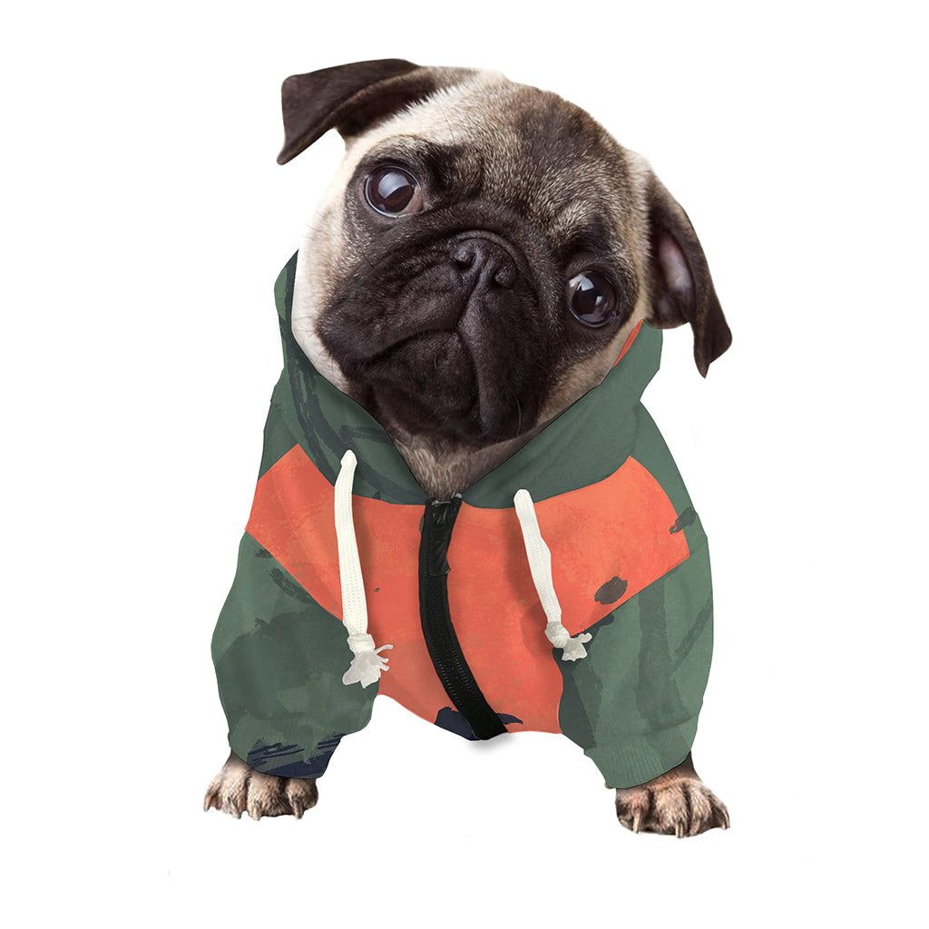 Red Moon Samurai Print Dog Zip Up Hoodie