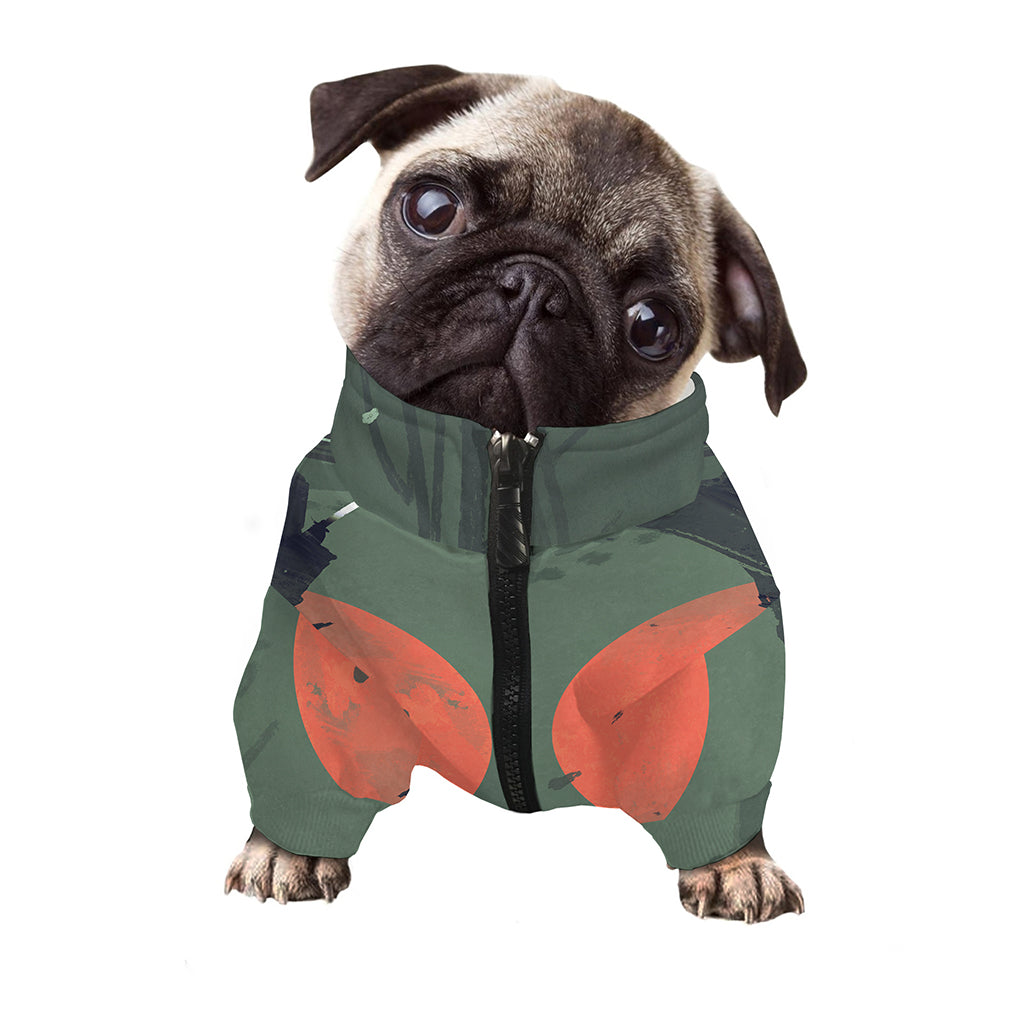 Red Moon Samurai Print Dog Zip Up Jacket