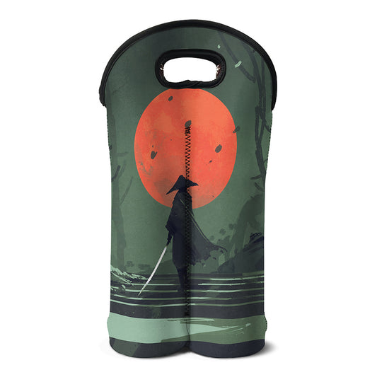 Red Moon Samurai Print Double Neoprene Wine Tote