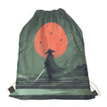 Red Moon Samurai Print Drawstring Bag