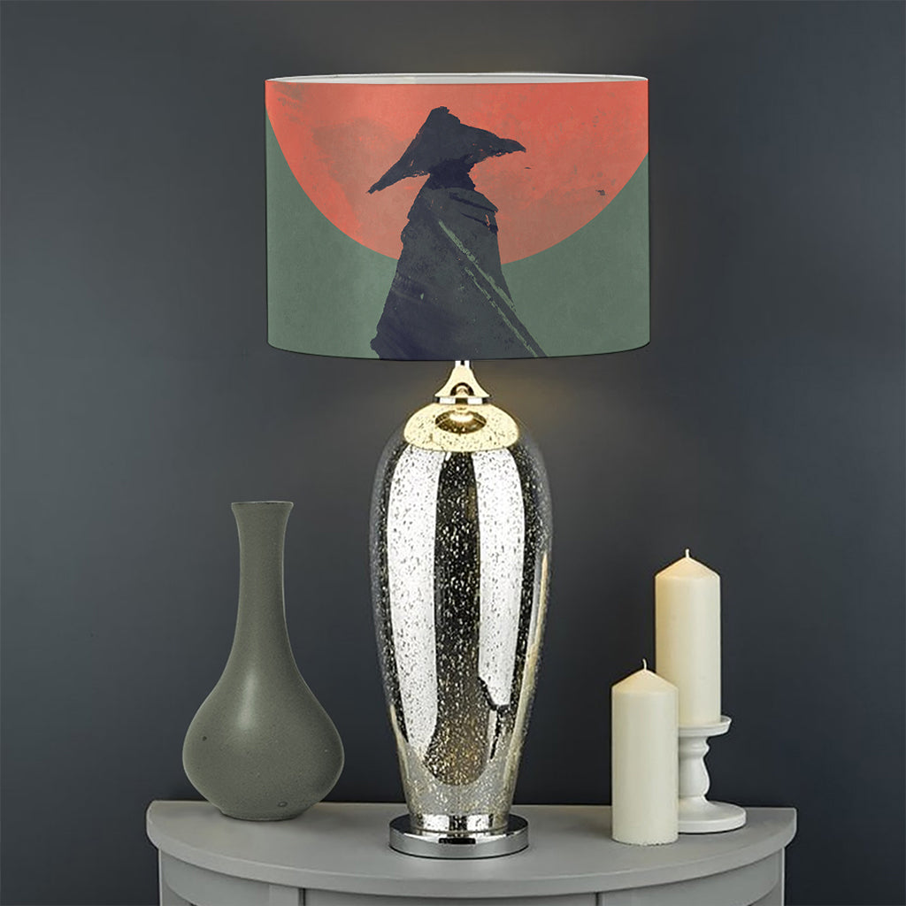 Red Moon Samurai Print Drum Lamp Shade