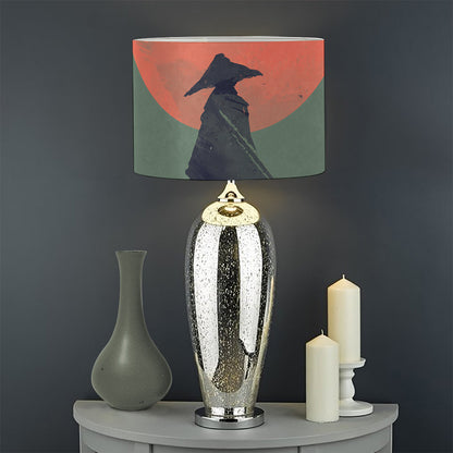 Red Moon Samurai Print Drum Lamp Shade