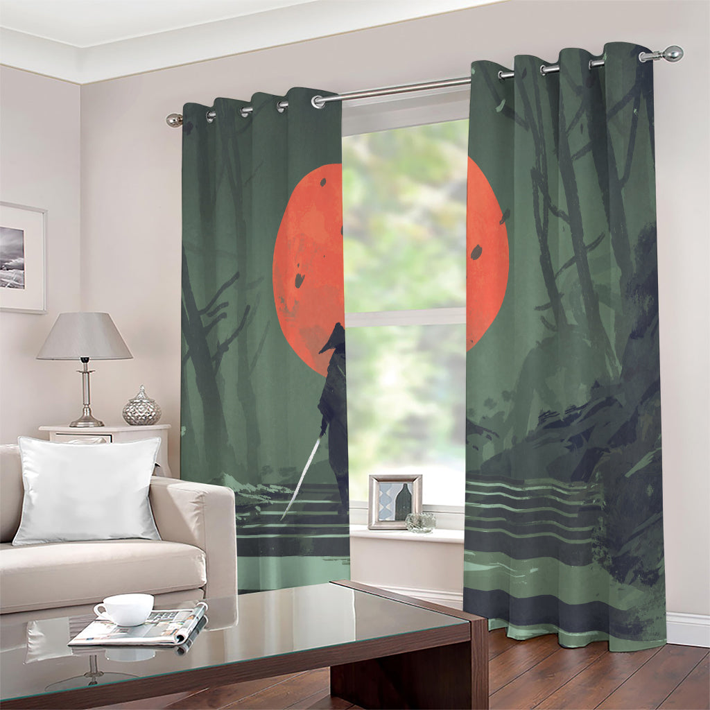 Red Moon Samurai Print Extra Wide Grommet Curtains