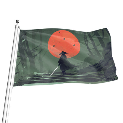 Red Moon Samurai Print Flag