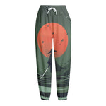 Red Moon Samurai Print Fleece Lined Knit Pants
