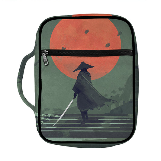 Red Moon Samurai Print Front Pocket Bible Bag