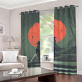 Red Moon Samurai Print Grommet Curtains