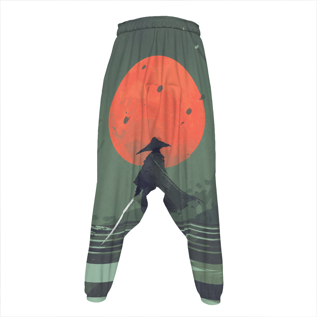 Red Moon Samurai Print Hammer Pants
