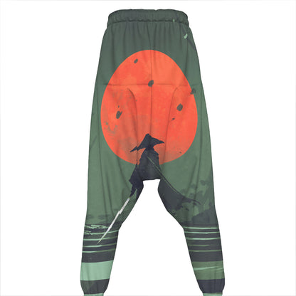 Red Moon Samurai Print Hammer Pants