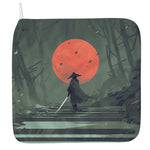 Red Moon Samurai Print Hand Towel