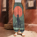 Red Moon Samurai Print Harem Pants