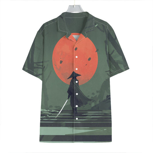 Red Moon Samurai Print Hawaiian Shirt