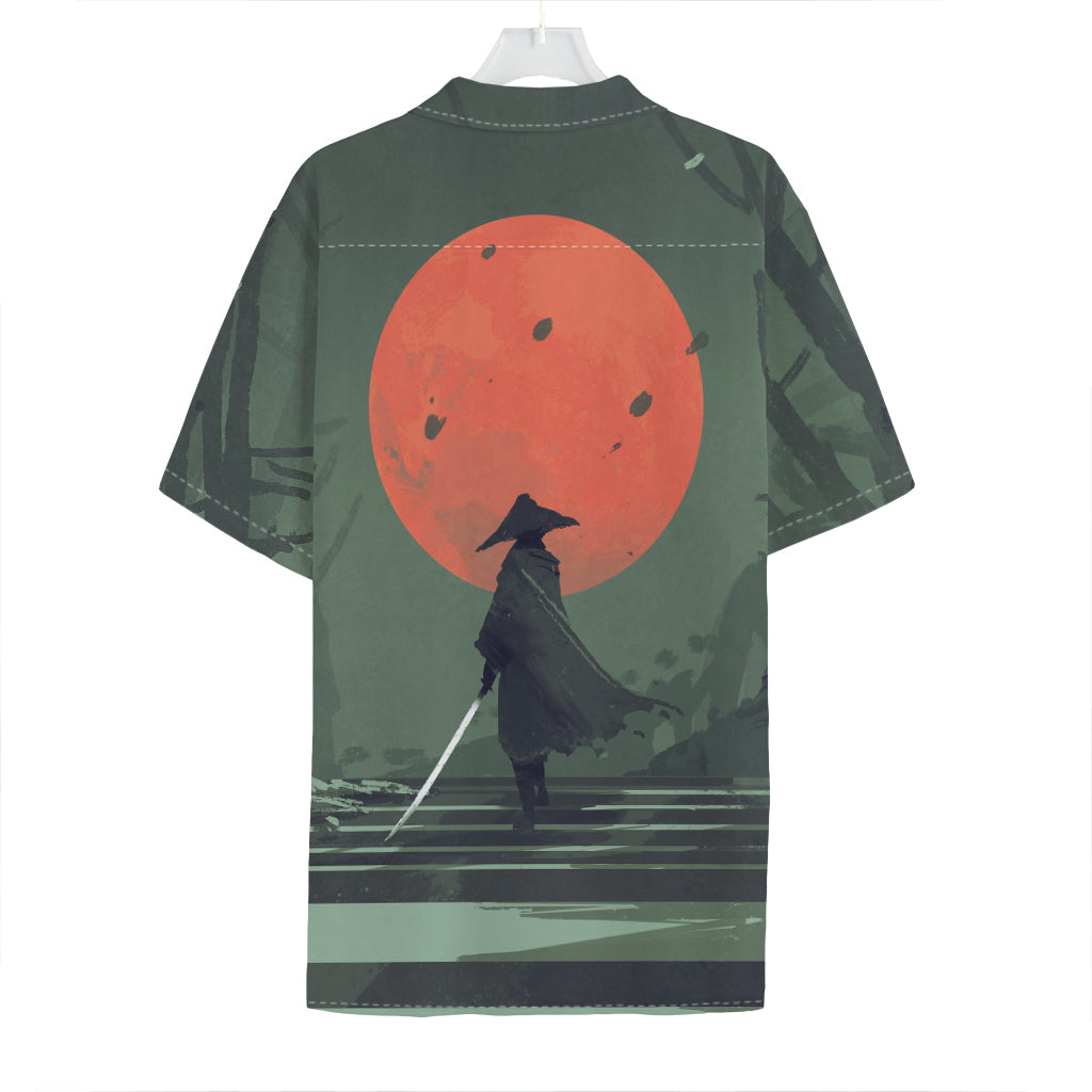 Red Moon Samurai Print Hawaiian Shirt