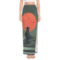 Red Moon Samurai Print High Slit Maxi Skirt