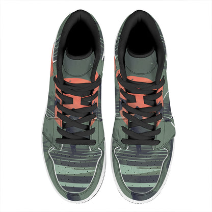 Red Moon Samurai Print High Top Leather Sneakers