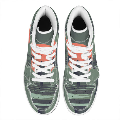 Red Moon Samurai Print High Top Leather Sneakers