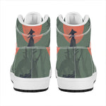Red Moon Samurai Print High Top Leather Sneakers