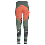 Red Moon Samurai Print High-Waisted Pocket Leggings