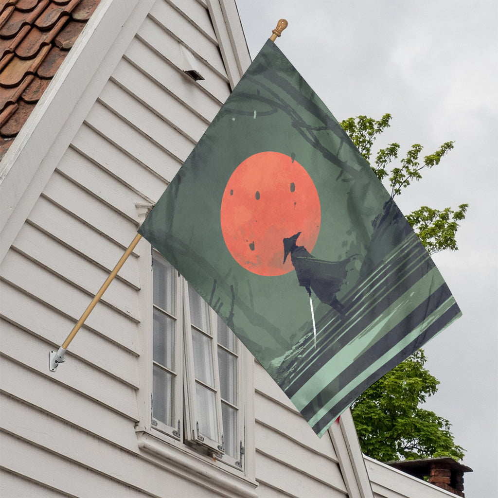 Red Moon Samurai Print House Flag