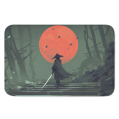 Red Moon Samurai Print Indoor Door Mat