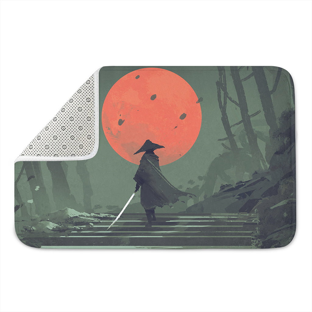 Red Moon Samurai Print Indoor Door Mat