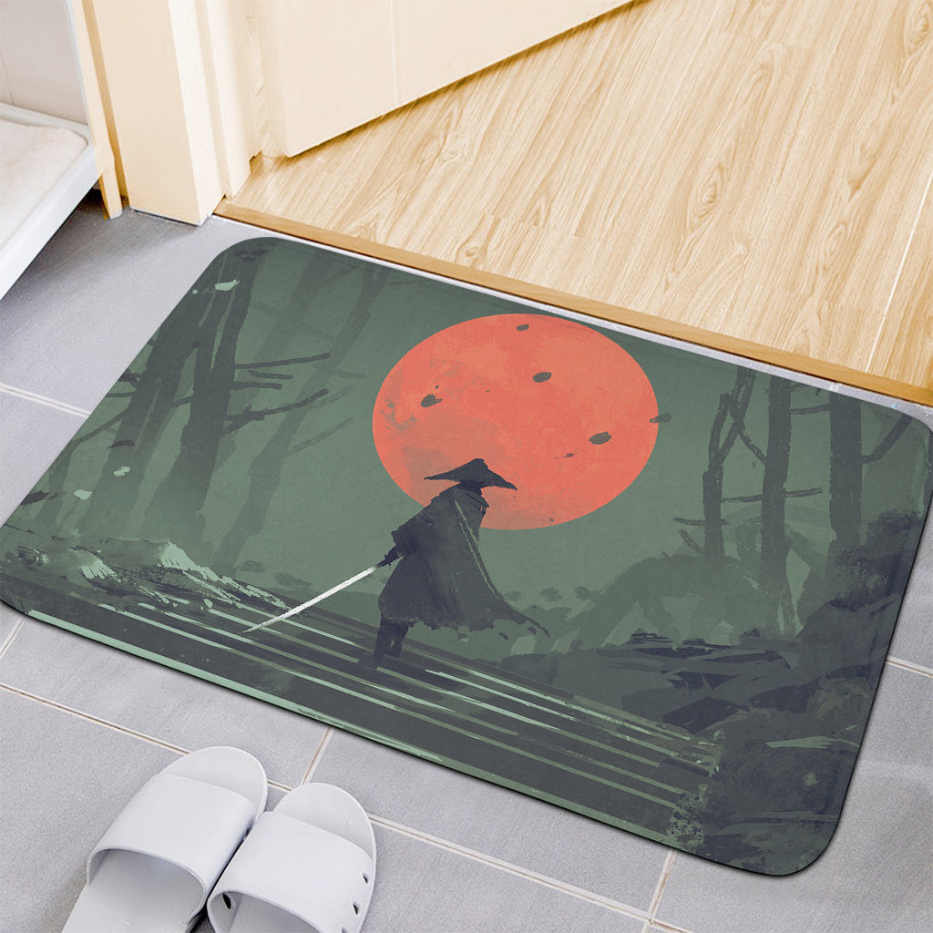 Red Moon Samurai Print Indoor Door Mat