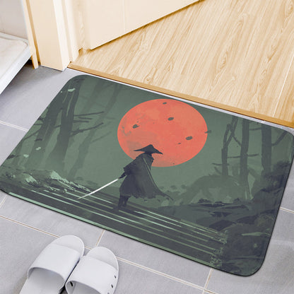 Red Moon Samurai Print Indoor Door Mat